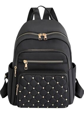 Black Quilted Studded Women's Backpack - Sleek Everyday Pack